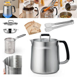 DELSI Stainless Steel Oil Strainer Pot 68oz, Grease Container for Kitchen