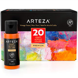 ARTEZA Craft Paint Set of 20 Vintage Tones, 2.02 ounce Bottles, WaterBased Matte Finish Acrylic Paint Set for Art Projects on G
