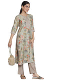 Libas Women's Silk Blend Printed Regular Fit Kurta Set (35430_Grey_2XL)
