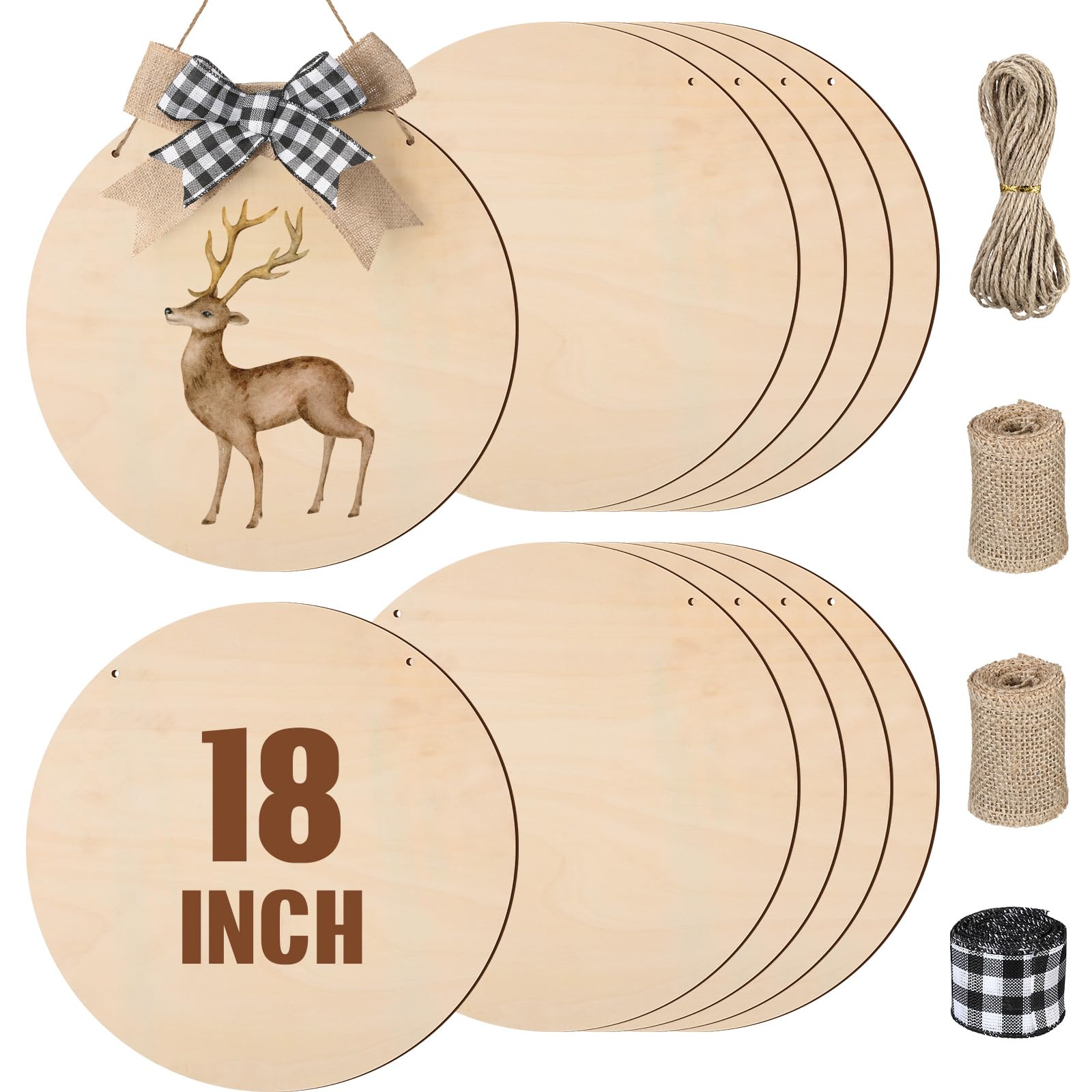 Suzile 10 Pcs 18 Inch Round Wood Circles for Crafts Unfinished Wooden Blank Signs Wood Circles for Craft Round Wood Disc for DIY