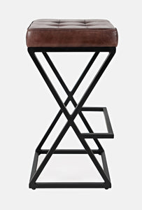 Jofran Brooks Mid-Century Leather Barstool, 15''Lx15''Wx29''H, Dark Sienna (Model: 1730-192Ds)