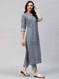 Anni Designer Women'S Cotton Blend Straight Printed Kurta With Pant (Sumedha Blue_S_ Blue_Small),Sumedha Blue,S,Cotton Blend,Straight,Pants