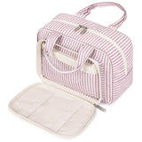 Narwey Full Size Travel Toiletry Bag for Traveling Women, Large Wide-open Cosmetic Makeup Bag Organizer, Striped Travel Bag for 