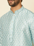 Manyavar Mens Green Art Silk Self Design Kurta Pyjama Set Aqua Green L