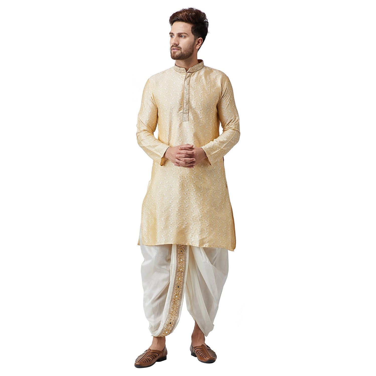 Sojanya Men'S Silk Dhoti With Border (Off White, Free Size)