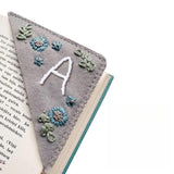 MOTEERLLU Personalized Hand Embroidered Corner Bookmark,Felt Triangle Page Stitched Handmade Bookmark,Unique Cute Flower Letter 