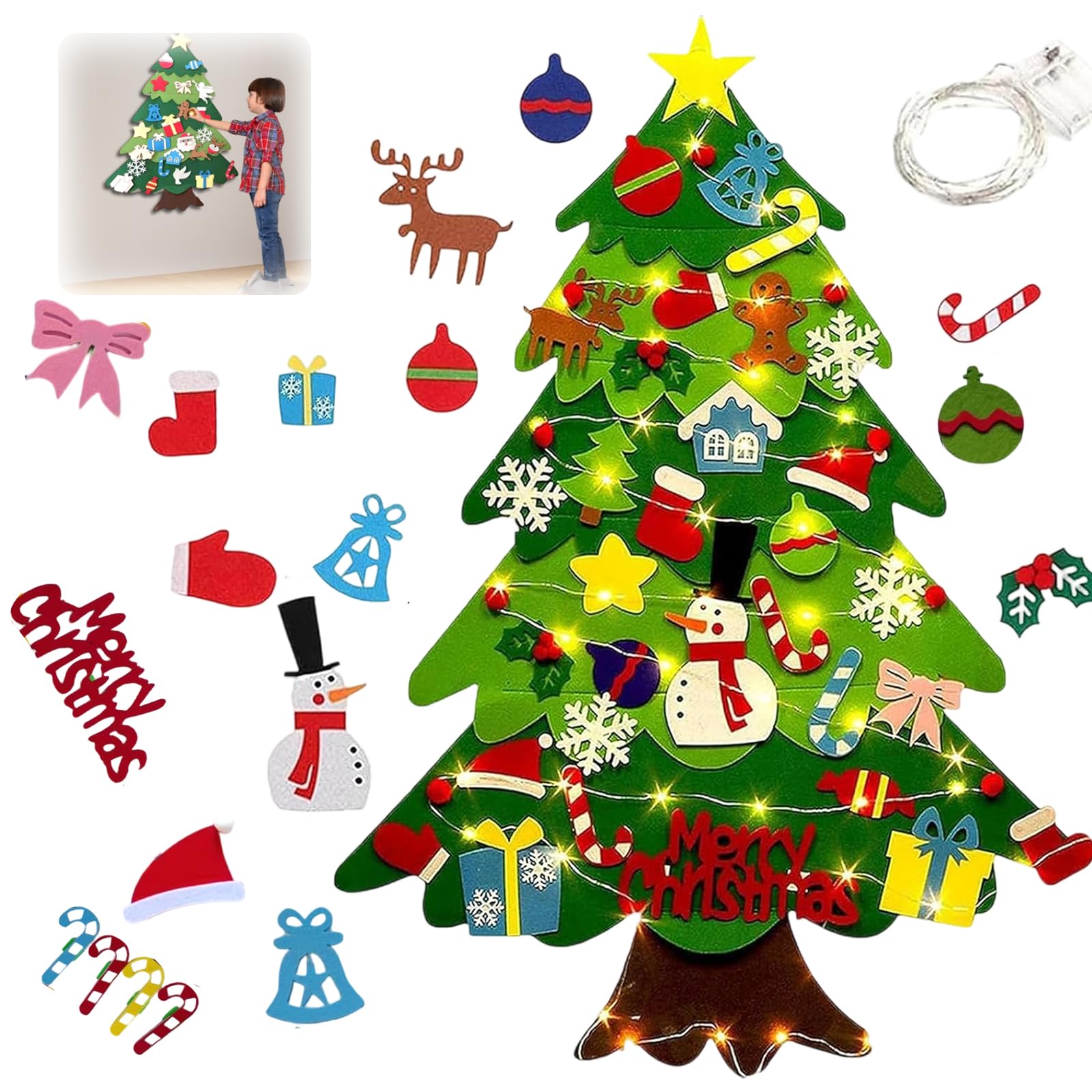 Montessori Felt Christmas Tree for Toddlers DIY Felt Christmas Tree Set with 32 Ornaments for Kids Toddlers Home Wall Hanging Fe