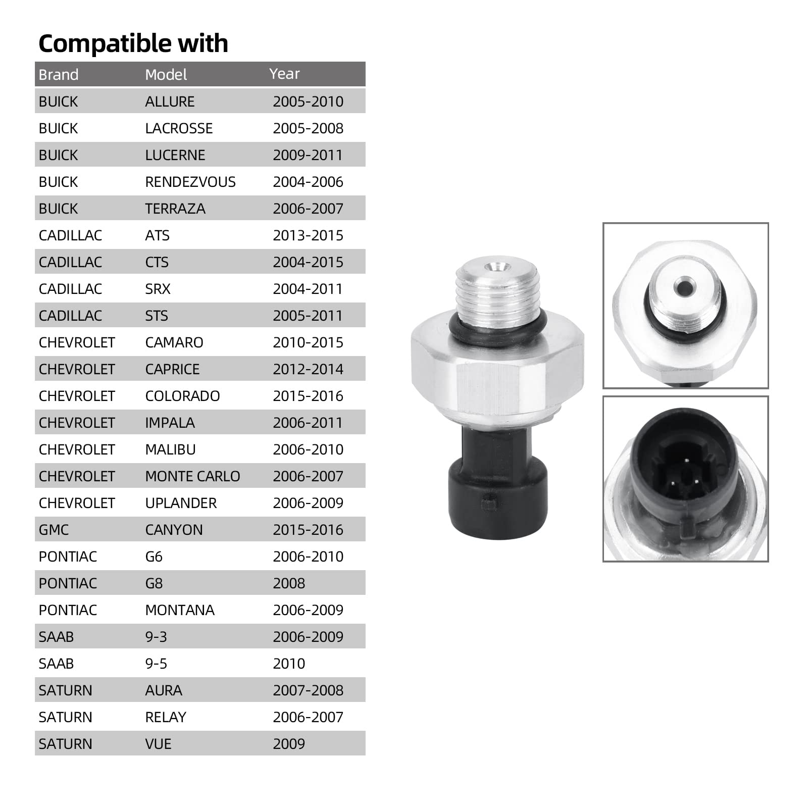 12570798 Engine Oil Pressure Switch & Sender Unit Compatible With Chevy Gmc Buick Cadillac Pontiac Saab Saturn 12621598 12621649