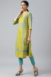 W For Woman Green Placement Print Embellished Kurta Green S