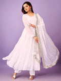 Wedani Georgette Sequins Work Anarkali Kurta Set For Women (In Alpha M Regular White),WHITE,M,Georgette,Anarkali,