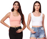 Toplot Women'S Combo Solid Ribbed Scoop Neck Sleeveless Slim Fit Tank Top Pack Of 2 (Combo-5069-Pch-Wht-M),Peach-White,,B0CG5GW2CW