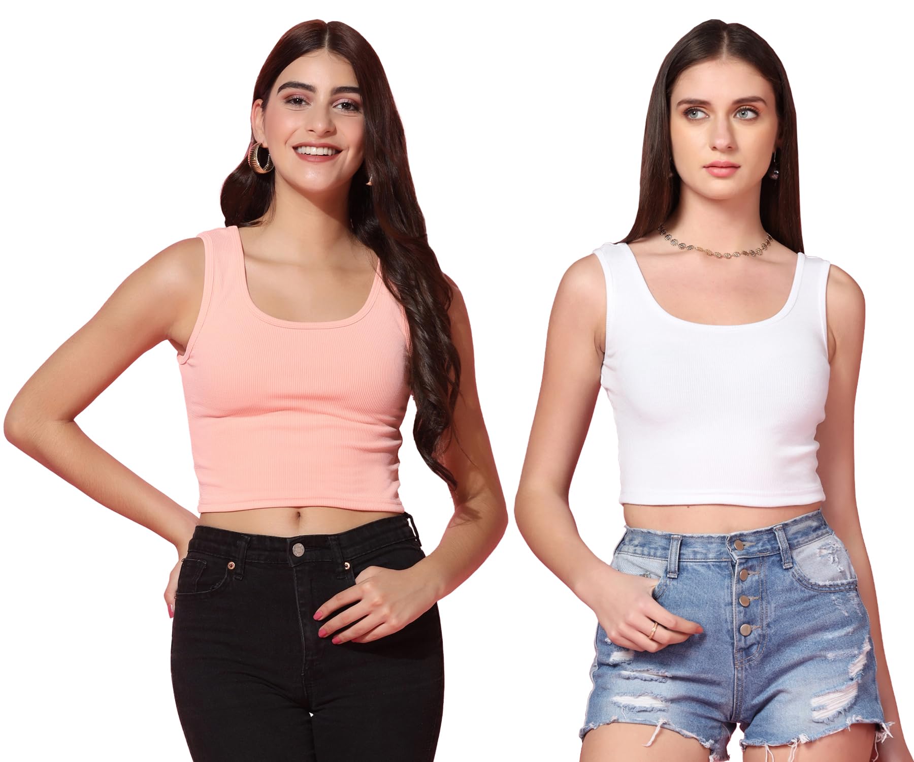 Toplot Women'S Combo Solid Ribbed Scoop Neck Sleeveless Slim Fit Tank Top Pack Of 2 (Combo-5069-Pch-Wht-S),Peach-White,,B0CG5J8XWS