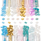 Boutigem 395Pcs 2 Hole Seed Beads 4.5-5.5mm Japanese Glass Tila Beads Flat Rectangle Loose Spacer Bead Square Waist Bead for DIY