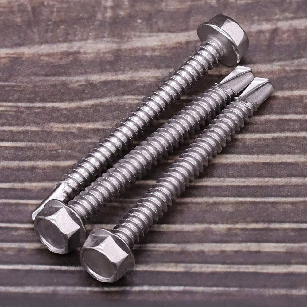#14 X 3 Hex Washer Head Self Drilling Screws, Self Tapping Sheet Metal Tek Screws, 410 Stainless Steel, 25 Pcs