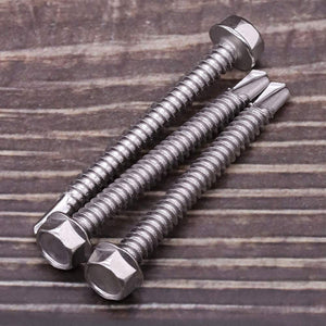 #14 X 3 Hex Washer Head Self Drilling Screws, Self Tapping Sheet Metal Tek Screws, 410 Stainless Steel, 25 Pcs