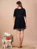Digital Shopee Crepe Embroidery Short Flair Frock Regular Kurti | Kurta For Women Girls Black Black Xl