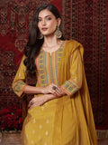 Anni Designer Women'S Rayon Blend Printed Straight Kurta With Pant & Dupatta (Toxic Mustard_M_Mustard_Medium),Mustard,M,,,