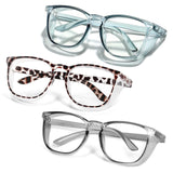LASMEX Stylish Safety Glasses Goggles for Women Girls Anti-fog Glasses Protective Eyewear Clear Glasses - 3P Blue+Tortoise+Grey