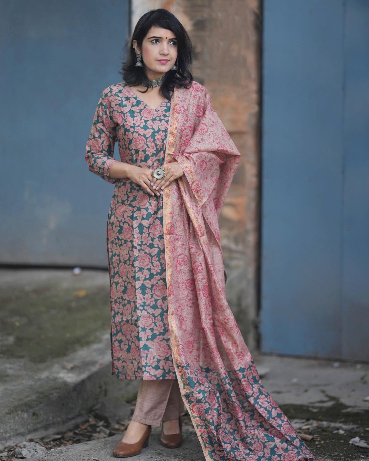 Gosriki Women'S Cotton Blend Printed Straight Kurta With Pant & Dupatta (Moringa Green-Jl-Gs_Xxl_Green_Xx-Large),Green,2,B0D9WFCM3B