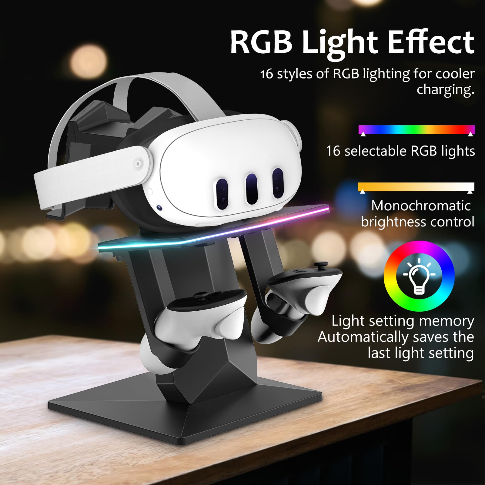 Bioherm Charging Dock Compatible with Meta Quest 2/ Quest 3/Quest 3S/Quest Pro?RGB Charging Vertical Stand?Accessories with Brig