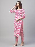 Gosriki Women'S Cotton Blend Printed Straight Kurta With Pant (Pustak Baby Pink-Gs_S_Black_Small),Baby Pink,,B0D9WFF72L