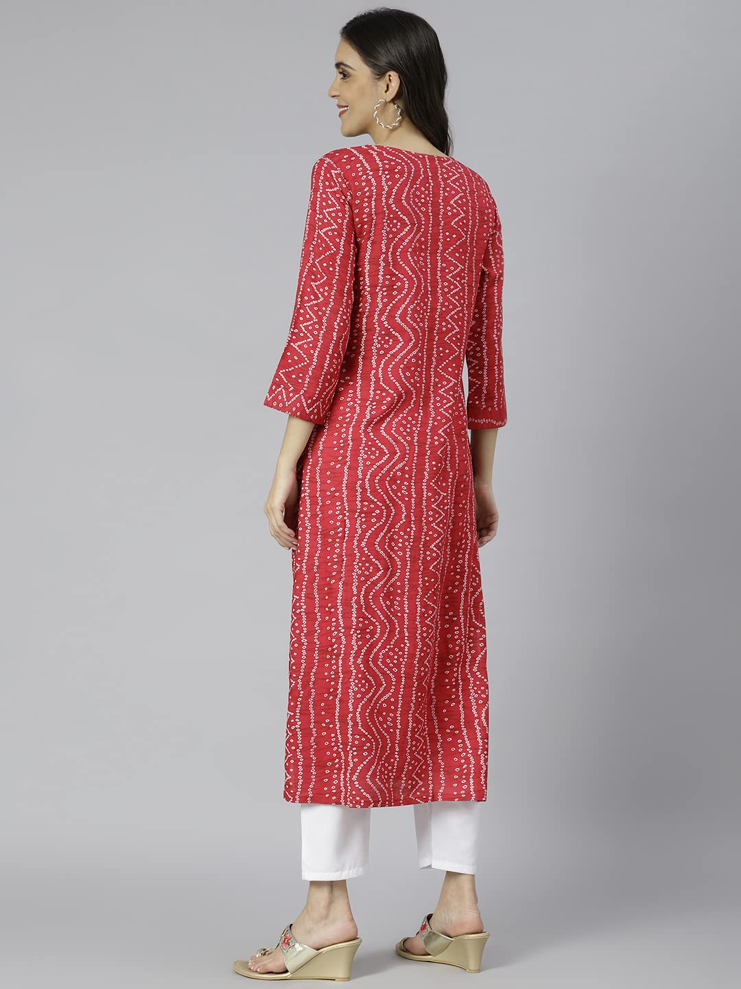 Anni Designer Women'S Cotton Blend Straight Printed Kurta (Bandhani Amd Red_M_Red_Medium),Red,M,Cotton Blend,Straight,