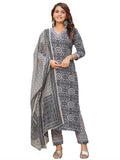 Gosriki Women'S Cotton Blend Straight Printed Kurta With Pant & Dupatta (Nihira Black-Nrg-Gs_M_Black_Medium),Black,,B0CFFFXW45