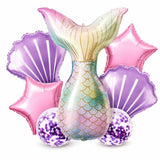 Wanna Party Mermaid Tail Foil Balloon Decoration Set, Pastel Shell, Pink Star & Printed Balloons for Kids Birthday, Underwater T