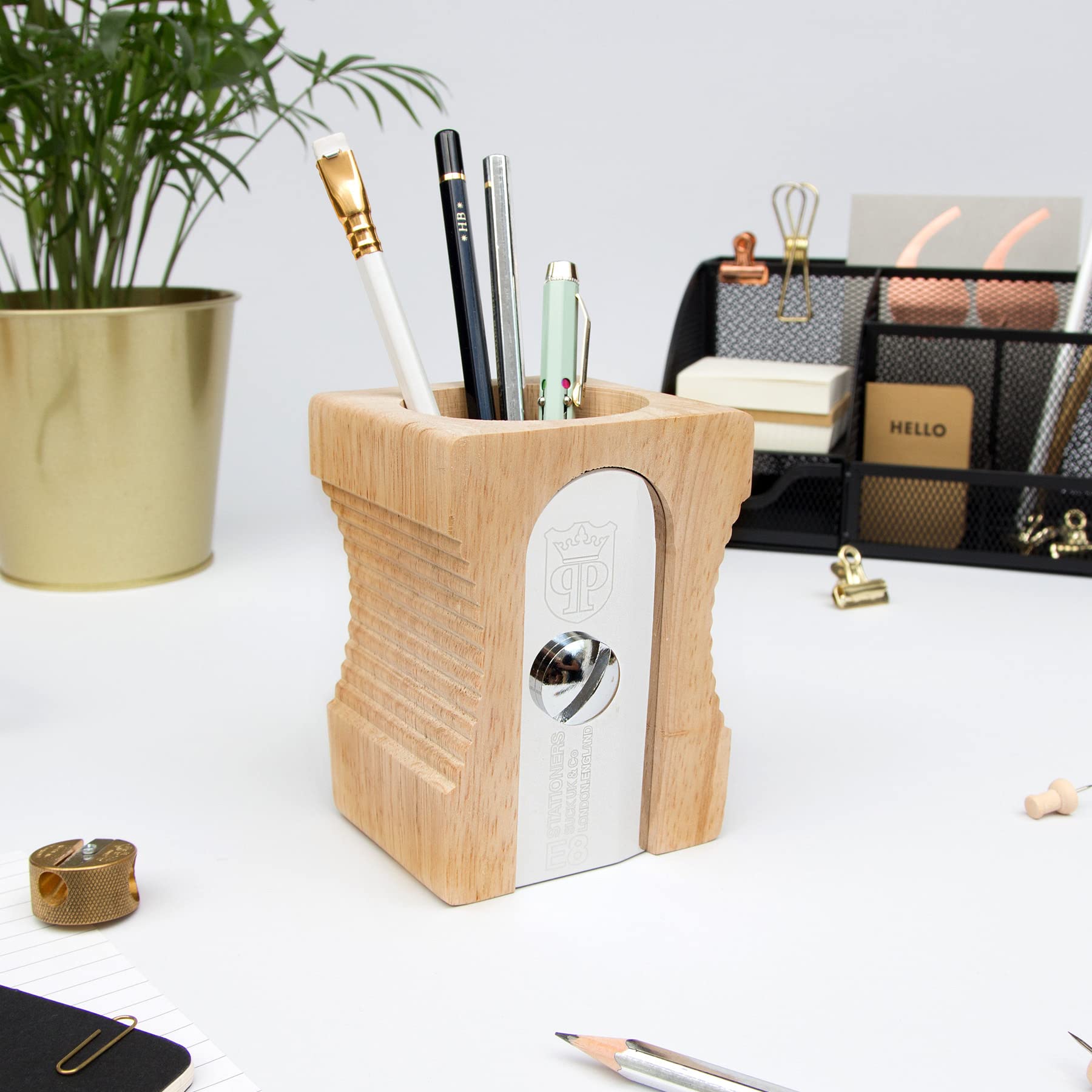 Suck UK Wood Pen Holder & Pencil Holder Office Desk Accessories & Wooden Desk Decor & Desk Organizer Pencil Holder For Desk & Pe