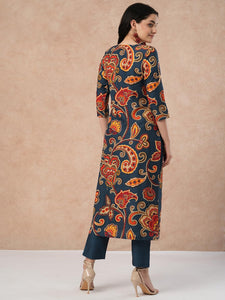 Gosriki Women'S Cotton Blend Straight Printed Kurta With Pant (Tinka Kerosin-Gs_3Xl_Dark Blue_Xxx-Large),Dark Blue,3,B0CTXG53CP