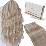 Hetto Sew in Hair Extensions Real Human Hair Highlights Weft Hair Extensions Human Hair Ash Blonde Mix Bleach Blonde Sew in Hair