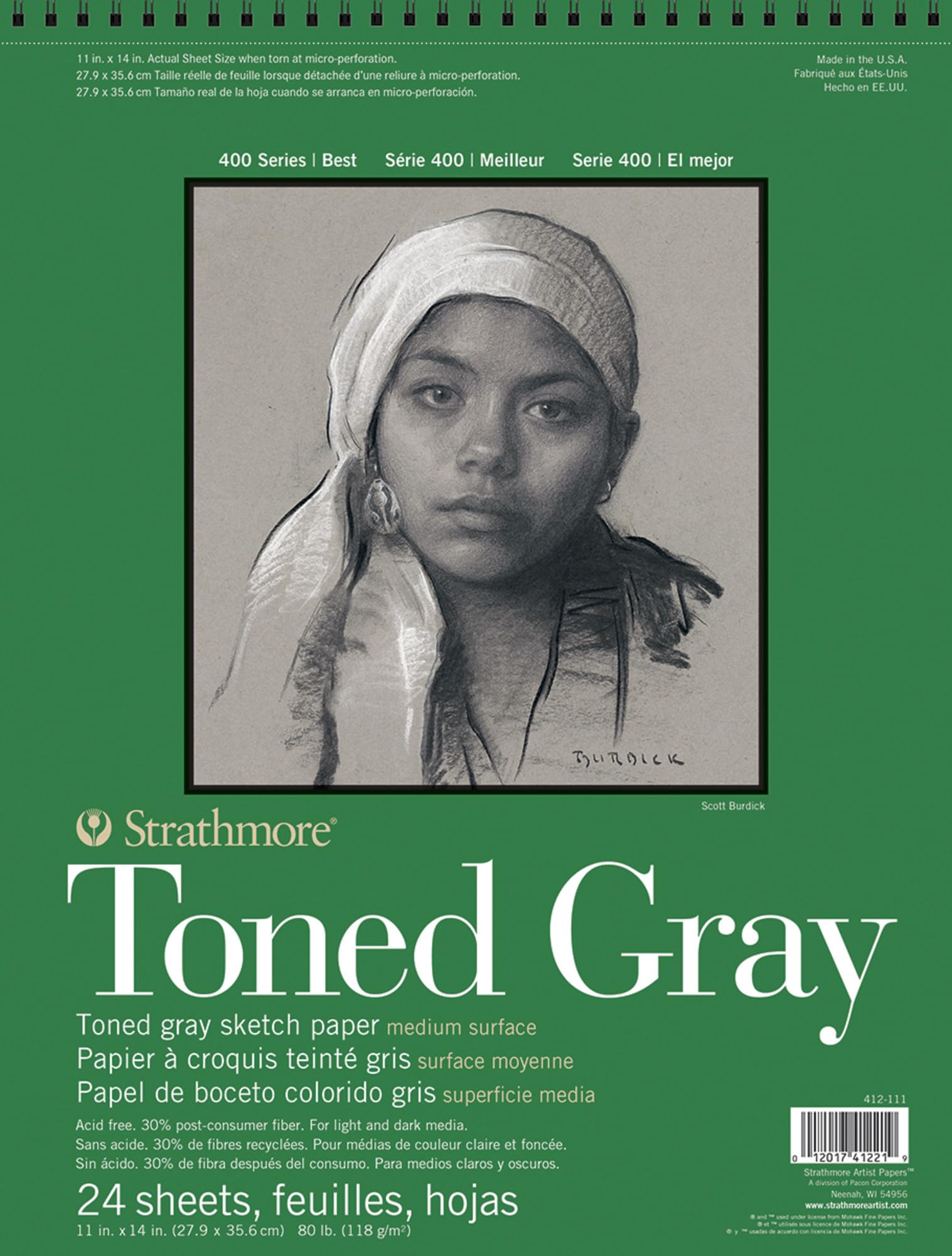Strathmore Gray Drawing 400 Series Toned Sketch Pad, 11''X14'', 24 Sheets