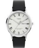 Timex Mens Waterbury Traditional 40mm Watch - Black Strap White Dial Stainless Steel Case