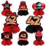 Happy 42nd Birthday Red and Black Table Honeycomb Centerpieces Balloons Theme Decor Table Decorations Table Toppers for Girls Wo