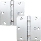 Stone Harbor Hardware 3-1/2 Ball-Bearing Door Hinges, 1/4 Radius Corner, Satin Chrome, 2-Pack