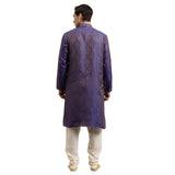 Sojanya (Since 1958 Men'S Jacquard Silk Blue & Gold Kurta & Off-White Churidar Pyjama Set Size 40