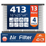 4 Pack 413 Replacement Air Filter, MERV 13,Actual Size: 16x28x4, Nominal Size: 16x25x4, HVAC Furnace Filter, Compatible with Apr