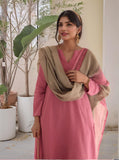 Anni Designer Women'S Rayon Viscose Straight Solid Kurta With Pant & Dupatta (Kamleya Pink_Xxl_Pink_Xx-Large),Pink,2XL,Silk Blend,Regular,