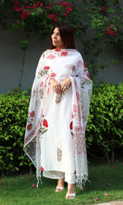 Gosriki Women'S Rayon Blend Straight Printed Kurta With Pant & Dupatta (Kanegari White-Gs_M_White_Medium),White,,B0DD76ZG6T