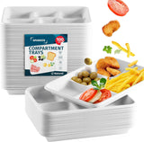 5 Compartment Plates Disposable Heavy Duty (100 Pack) Trays 12.5 x 8.6 - Sugarcane School Trays - Disposable Plates with Compart