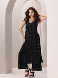Libas Womens Printed Cotton Straight Kurta With Palazzos Black 2Xl 400120O