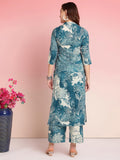 Anni Designer Women'S Rayon Blend Straight Printed Kurta With Pant (Tomsk Teal_M_Teal_Medium),Teal Blue,M,Rayon Blend,Anarkali,