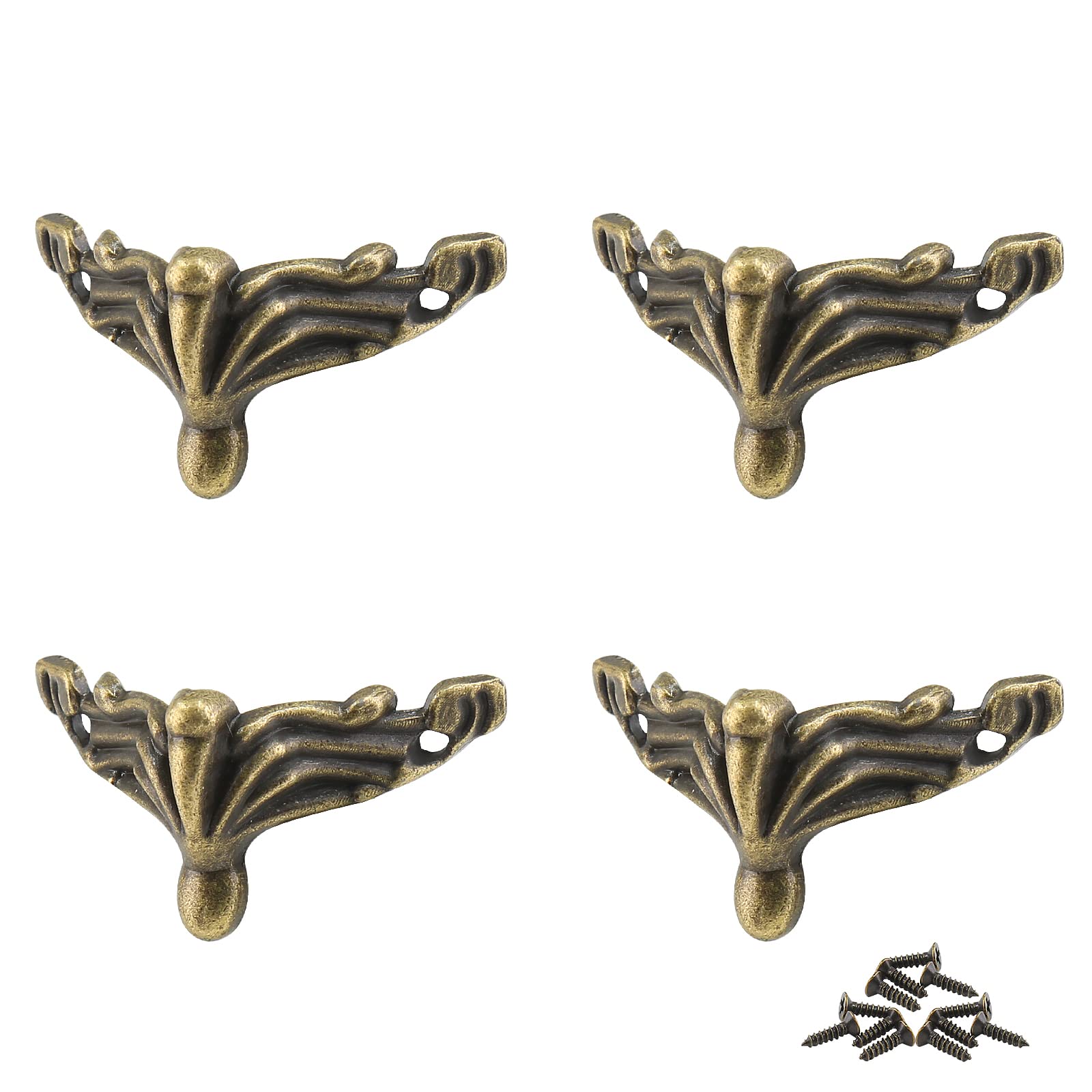 Hitefu 24PCS Antique Brass Alloy Jewelry Box Legs, Wood Case Decorative Legs Hardware, Chest Box Legs Feet Corner Protector Deco