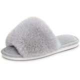 Parlovable Women'S Faux Fur Slippers Fuzzy Flat Spa Fluffy Open Toe House Shoes Indoor Outdoor Slip On Memory Foam Slide Sandals