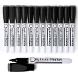 Volcanics Magnetic Dry Erase Markers With Eraser Low Odor Fine Tip Whiteboard Pens Pack of 12, Black