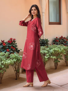Anni Designer Women'S Rayon Viscose Straight Printed Kurta With Pant (Twisha Red-Vks01_4Xl_Red_Xxxx-Large),Red,4XL,,,