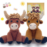 Highland Cow Crochet Kit for Beginners Intermediates - 2 Pcs Animals Craft Crochet Starter Kit with Step-by-Step Video Tutorial,