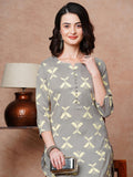 Anni Designer Women'S Cotton Blend Straight Printed Kurta With Pant (Naviba Grey_S_Grey_Small),Grey,S,,,