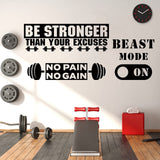 Zonon 3 Pieces Gym Wall Decal Be Stronger Than Your Excuses No Pain No Gain Beast Mode Inspirational Quotes Vinyl Wall Art Fitness Exercise Wall Sticker For Gym Office Home Decor -Like New