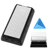 Double-sided Diamond Sharpening Stone,Knife Sharpening Stone with Extra Fine 600/Coarse 200 Grit Diamond Plate, Storage Case with Non-Slip Base & Angle Guide(7 x 3.5 Inch)